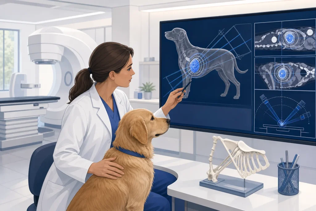 Veterinary radiation and targeted treatment planning illustration