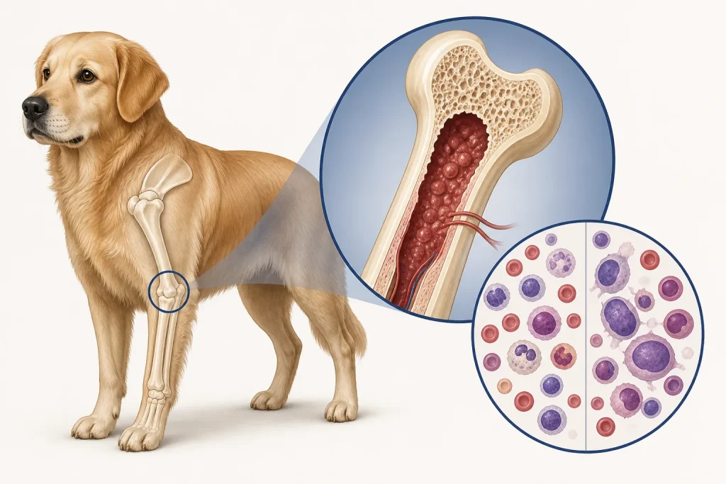 Canine bone marrow and blood cell educational illustration